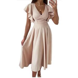 Dokotoo Women's V Neck Elegant Party Dress Short Sleeve Skater Dress SIZE XL